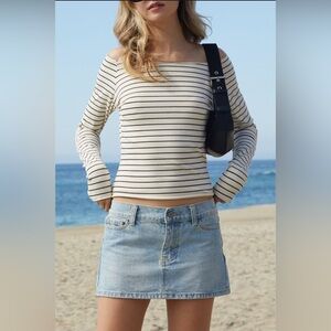 John Galt Striped Bonnie Long Sleeve Off-The-Shoulder Top
